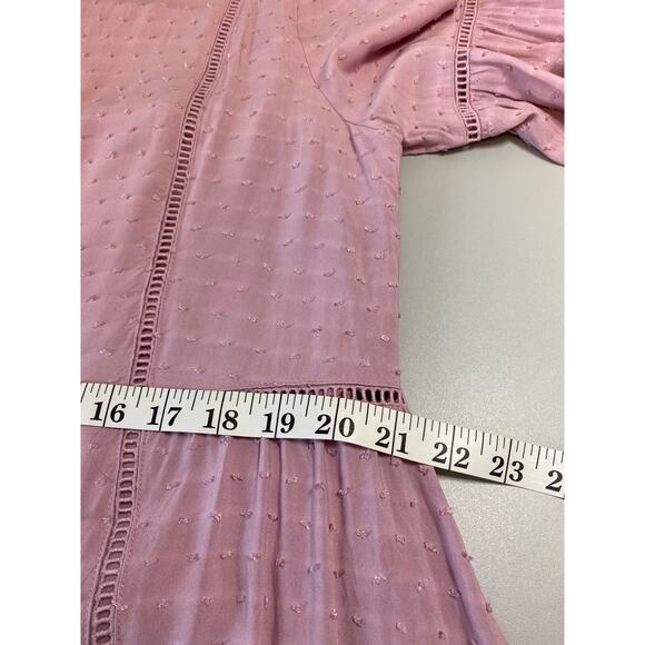 Matilda Jane Turn On The Charm Sheath Dress Women Sz L Lilac Swiss Dots Pleated - Picture 8 of 9